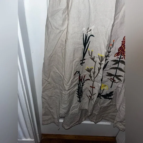 Minibee Women's Embroidered Linen Dress Summer A-Line Sundress Hi Low Tunic - Picture 5 of 9